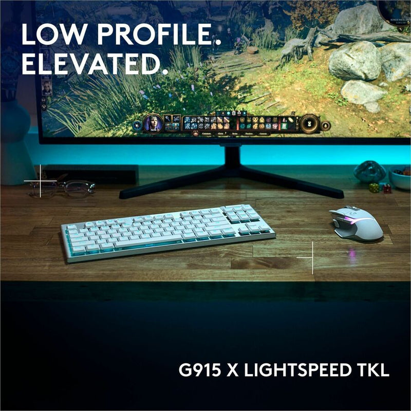 Logitech G915 X LIGHTSPEED TKL Low-Profile Wireless Gaming Keyboard, Double-Shot PBT Keycaps, Fully Programmable Keys, RGB Backlighting, Sleek Aluminum Finishing, GL Brown Tactile - PC/Mac (White)
