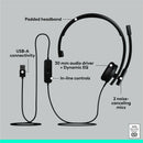 Logitech H570e USB Wired Mono Headset, USB-A, Noise-Canceling Mics, Inline Controls, Certified for Microsoft Teams, Black