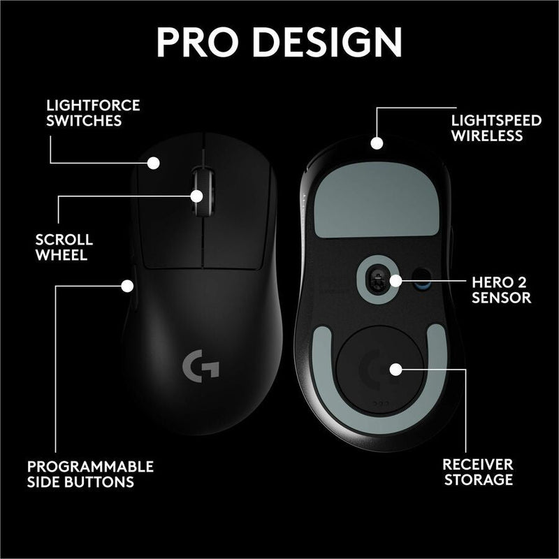 Logitech G PRO X SUPERLIGHT 2 DEX LIGHTSPEED Wireless Gaming Mouse, 60g Pro-Grade Lightweight Mouse With 5 Programmable Buttons, 32k DPI Sensor, USB-C Charging, for PC/Mac - Black