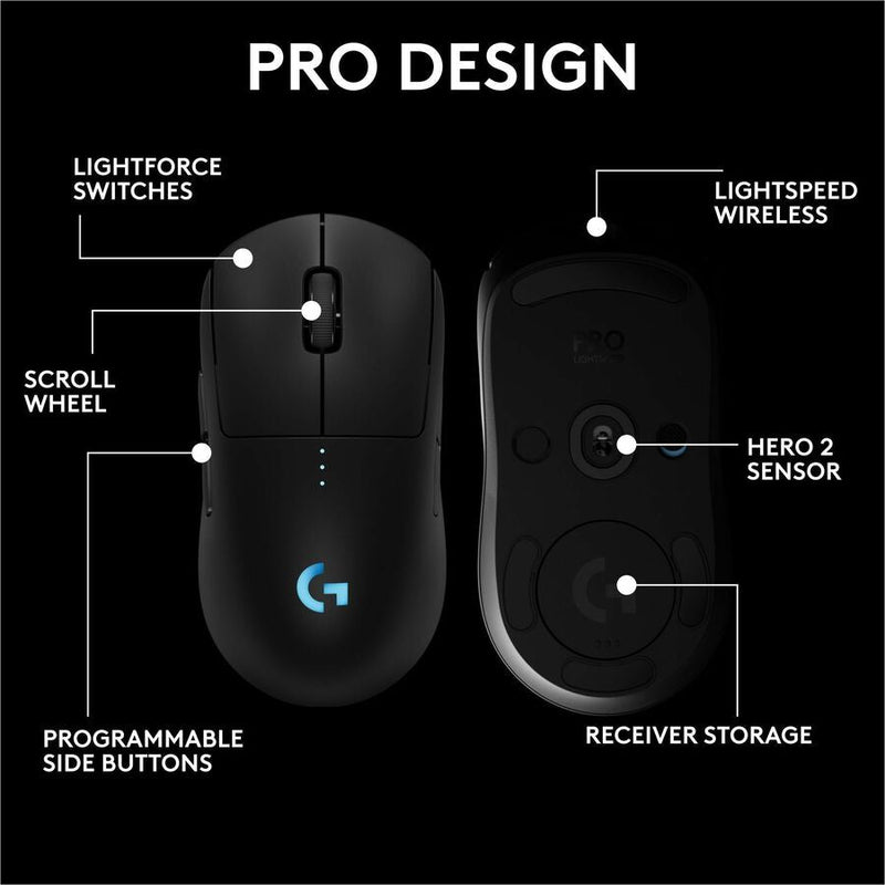 Logitech G PRO 2 LIGHTSPEED Wireless Gaming Mouse, Right- or Left-Handed Mouse with up to 4 Customizable and Switchable Magnetic Side Buttons, 32k DPI Sensor, USB-C Charging, for PC/Mac - Black