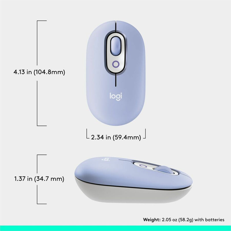 Logitech POP Mouse, Compact and Portable Wireless Bluetooth Mouse With Programmable Buttons and Quiet Clicks, Easy-Switch Between up to 3 Devices, Lilac