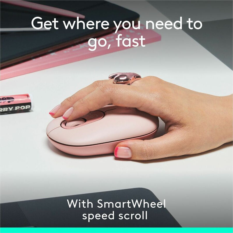 Logitech POP Mouse, Compact and Portable Wireless Bluetooth Mouse With Programmable Buttons and Quiet Clicks, Easy-Switch Between up to 3 Devices, Rose