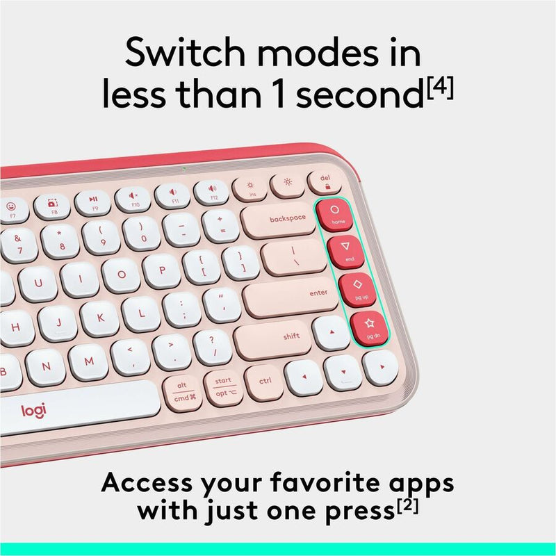 Logitech POP ICON KEYS Wireless Bluetooth Keyboard, Comfortable Typing, Programmable Keys, Easy-Switch Between up to 3 Devices (Rose & Off-white)