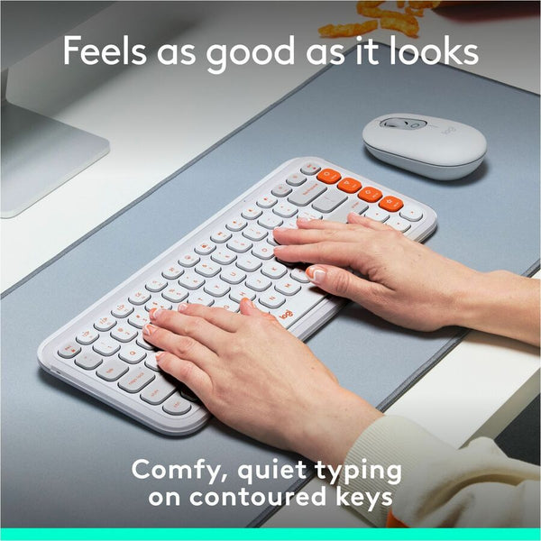 Logitech POP ICON KEYS Wireless Bluetooth Keyboard, Comfortable Typing, Programmable Keys, Easy-Switch Between up to 3 Devices (Off-white & Orange)