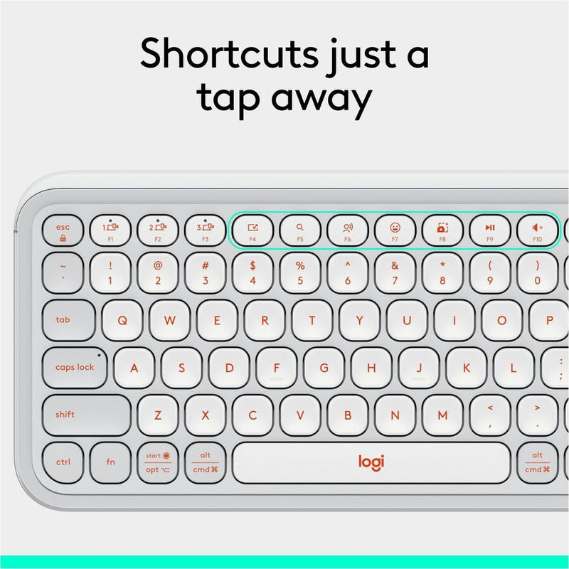 Logitech POP ICON KEYS Wireless Bluetooth Keyboard, Comfortable Typing, Programmable Keys, Easy-Switch Between up to 3 Devices (Off-white & Orange)