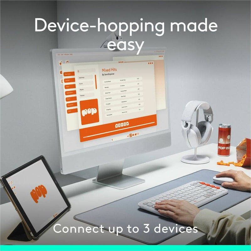 Logitech POP ICON COMBO, Bluetooth Keyboard and Mouse Combo, Comfortable Typing, Programmable Keys and Buttons, Quiet Clicks (Lilac & Off-white)