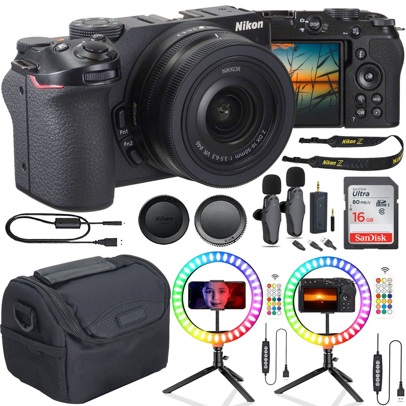 Nikon Z30 Mirrorless Camera Bundle for Youtubers Vloggers Content Creators with 2-Person Wireless Microphone Set and Lighting