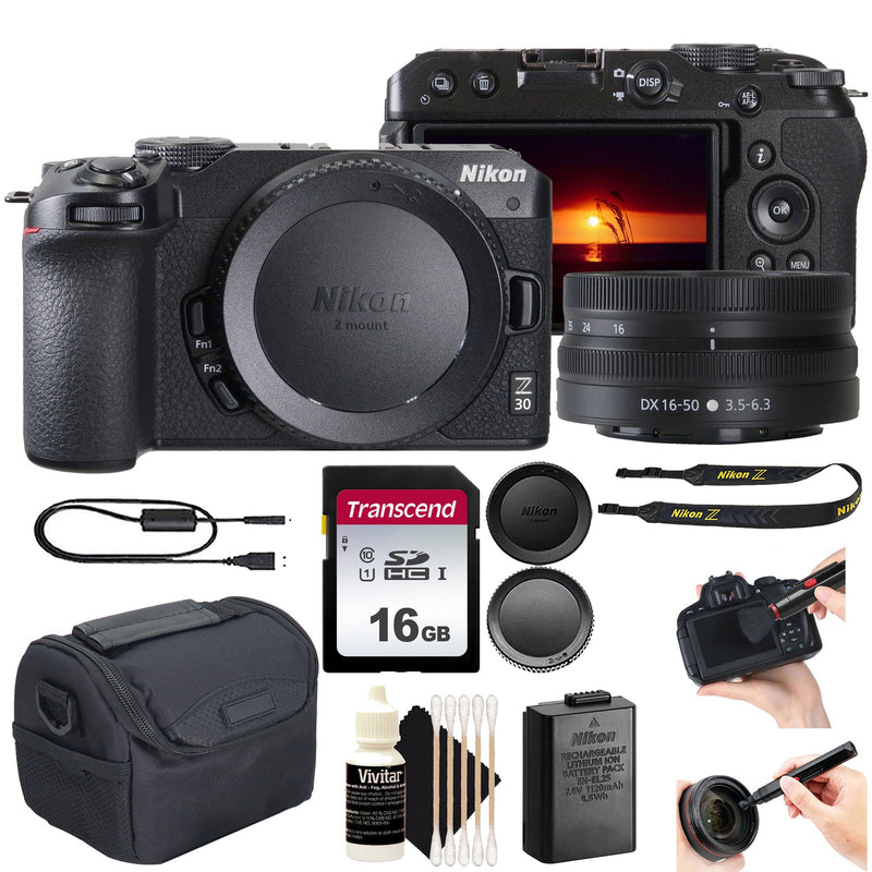 Nikon Z30 20.2MP APS-C Mirrorless Camera with DX 16-50mm Lens (Black) Starter Bundle