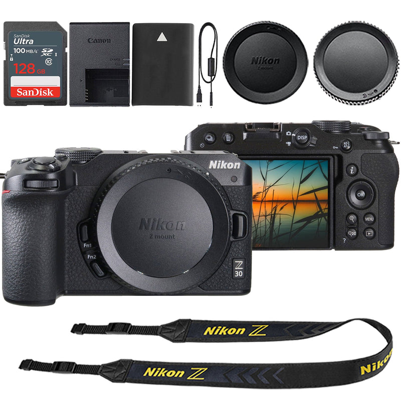 Nikon Z 30 Mirrorless Camera Body Only (Black) with Sandisk Ultra 128 GB SDXC UHS I Memory Card